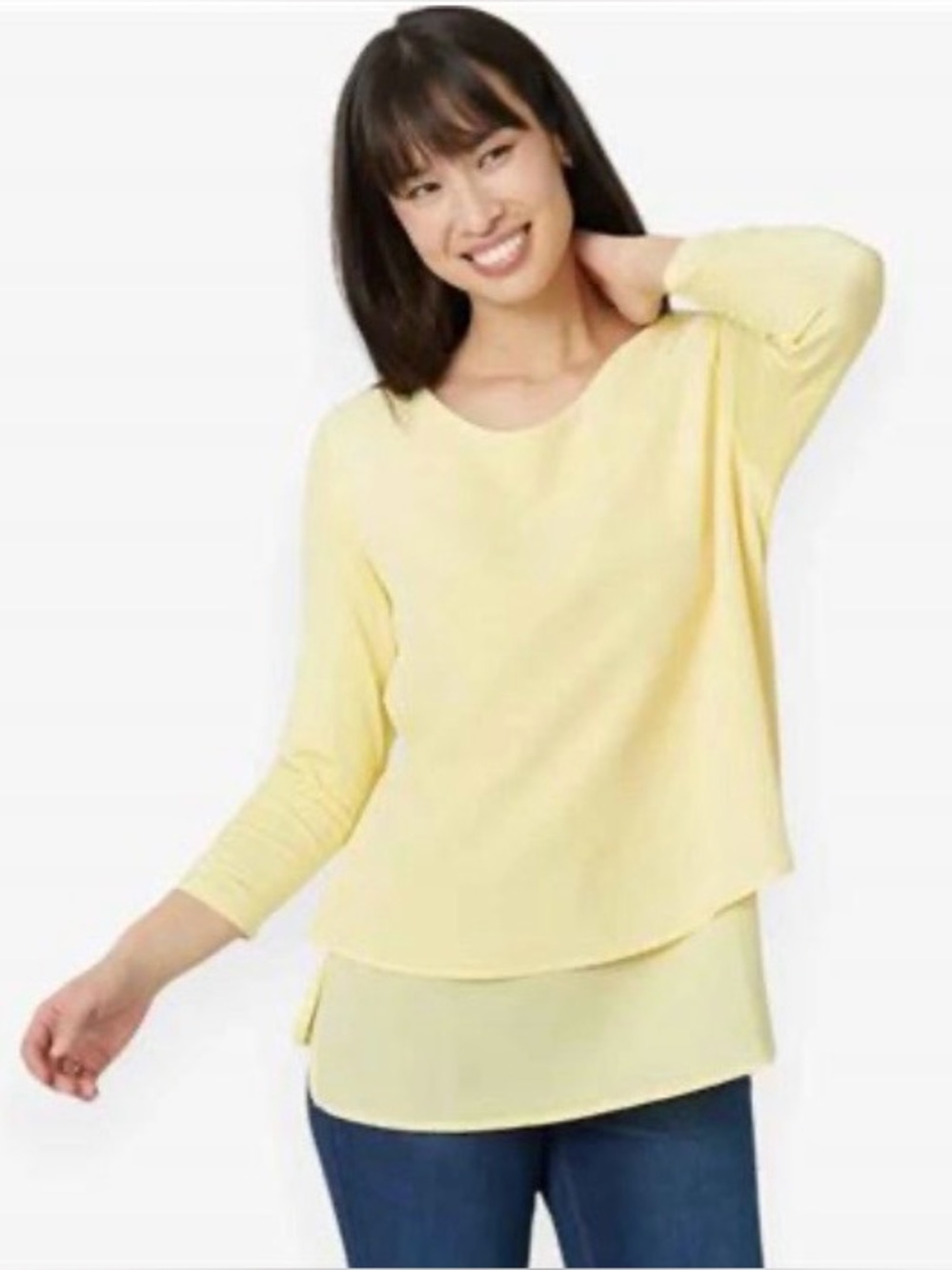 DIANE GILMAN Top 2 Layers Yellow Pullover L/S NWT Size L
